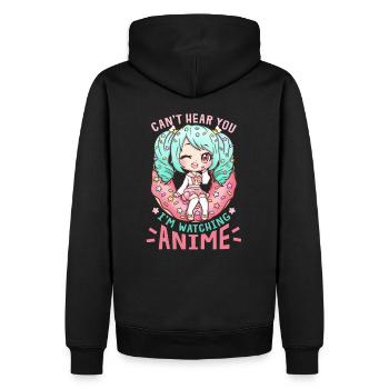 Can't Hear You I'm Watching Anime I Manga Girl - Männer Premium Bio Hoodie - Schwarz - Hinten - Nico (187cm)