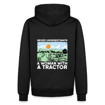 Ne sous-estimez jamais une femme avec un tracteur - Sweat à capuche Premium bio Homme - noir - Dos - Nico (187cm)