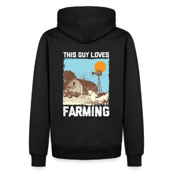 This Guy Loves Farming I Bauer lustig - Männer Premium Bio Hoodie - Schwarz - Hinten - Nico (187cm)
