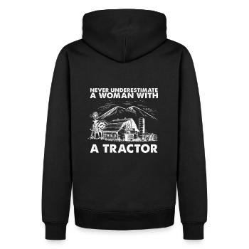Ne sous-estimez jamais une femme avec un tracteur - Sweat à capuche Premium bio Homme - noir - Dos - Nico (187cm)