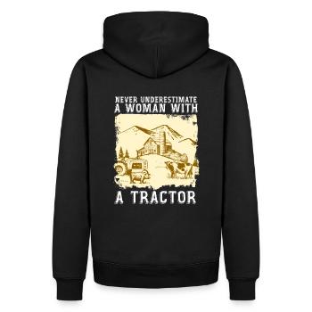 Ne sous-estimez jamais une femme avec un tracteur - Sweat à capuche Premium bio Homme - noir - Dos - Nico (187cm)