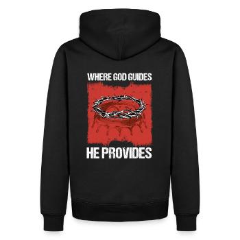 Where God Guides He Provides I Jesus Bible Verse - Men’s Premium Organic Hoodie - black - Back - Nico (187cm)