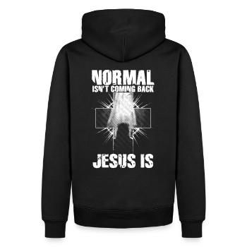 Normal Isn't Coming Back Jesus Is - Männer Premium Bio Hoodie - Schwarz - Hinten - Nico (187cm)