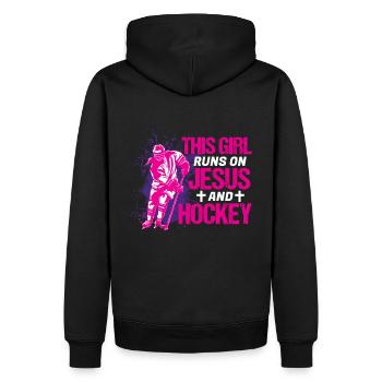 This Girl Runs On Jesus and Hockey - Männer Premium Bio Hoodie - Schwarz - Hinten - Nico (187cm)