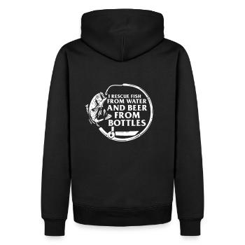 Je sauve le poisson de l’eau et la bière des bouteilles - Sweat à capuche Premium bio Homme - noir - Dos - Nico (187cm)