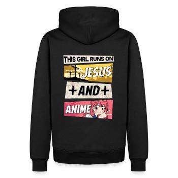 JUST A GIRL WHO RUNS JESUS AND ANIME - Männer Premium Bio Hoodie - Schwarz - Hinten - Nico (187cm)