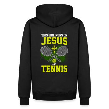 THIS GIRL RUNS ON JESUS AND TENNIS - Männer Premium Bio Hoodie - Schwarz - Hinten - Nico (187cm)