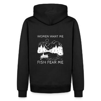 Les femmes veulent que je pêche peur moi je pêche drôle - Sweat à capuche Premium bio Homme - noir - Dos - Nico (187cm)