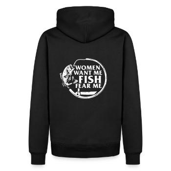 Les femmes veulent que je pêche peur moi je pêche drôle - Sweat à capuche Premium bio Homme - noir - Dos - Nico (187cm)
