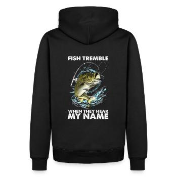 Les poissons tremblent quand ils entendent mon nom I Angeln - Sweat à capuche Premium bio Homme - noir - Dos - Nico (187cm)