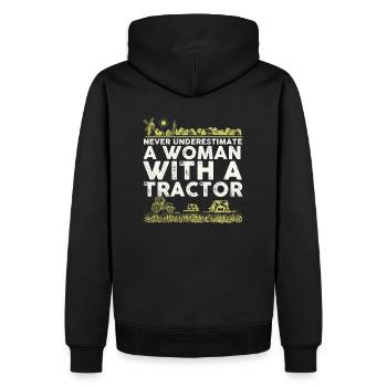 Ne sous-estimez jamais une femme avec un tracteur - Sweat à capuche Premium bio Homme - noir - Dos - Nico (187cm)