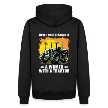 Ne sous-estimez jamais une femme avec un tracteur - Sweat à capuche Premium bio Homme - noir - Dos - Nico (187cm)