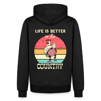 La vie est meilleure à la campagne I Poulets drôle - Sweat à capuche Premium bio Homme - noir - Dos - Nico (187cm)