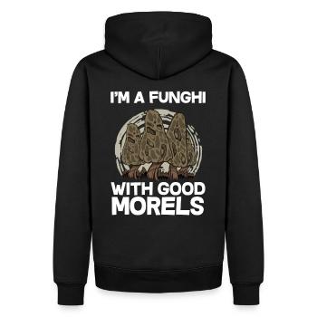 I'm a Funghi with good Morels I Schwammerlsucher - Männer Premium Bio Hoodie - Schwarz - Hinten - Nico (187cm)