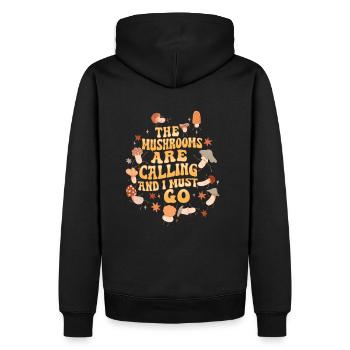 The Mushrooms Are Calling And I Must Go I Morchel - Männer Premium Bio Hoodie - Schwarz - Hinten - Nico (187cm)