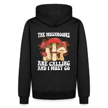 The Mushrooms Are Calling And I Must Go I Pilze - Männer Premium Bio Hoodie - Schwarz - Hinten - Nico (187cm)