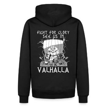 Fight For Glory See Us In Valhalla I Mythology - Männer Premium Bio Hoodie - Schwarz - Hinten - Nico (187cm)