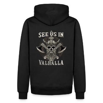 See Us In Valhalla I Viking Warrior I Mythology - Männer Premium Bio Hoodie - Schwarz - Hinten - Nico (187cm)