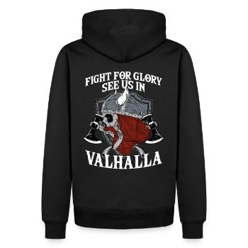 Fight For Glory See Us In Valhalla I Mythologie - Männer Premium Bio Hoodie - Schwarz - Hinten - Nico (187cm)