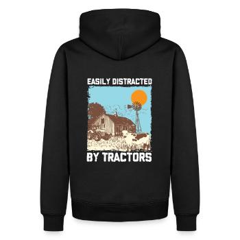 FAMERS5 EASILY DISTRACTED BY TRACTIORS - Männer Premium Bio Hoodie - Schwarz - Hinten - Nico (187cm)