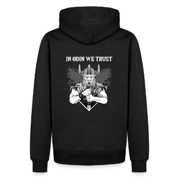 VIKING2 IN ODIN WE TRUST Kopie - Männer Premium Bio Hoodie - Schwarz - Hinten - Nico (187cm)