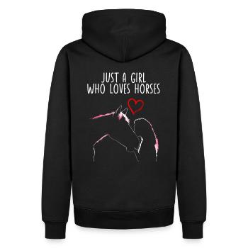 HORSEANDGIRLJUSTAGIRLWHOWLOVESHORSES - Männer Premium Bio Hoodie - Schwarz - Hinten - Nico (187cm)