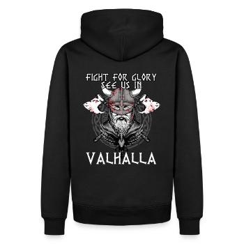 Fight For Glory See Us In Valhalla I Mythology - Männer Premium Bio Hoodie - Schwarz - Hinten - Nico (187cm)