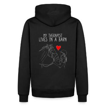 OUTLINEHORSEANDGIRLMYTHERAPISTLIVESINABARN - Männer Premium Bio Hoodie - Schwarz - Hinten - Nico (187cm)