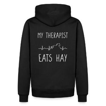 HEARTBEATMYTHERAPISTEASTHAY Kopie - Männer Premium Bio Hoodie - Schwarz - Hinten - Nico (187cm)
