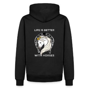 CROWNEDHORSE2LIFEISBETTERWITHHORSE - Männer Premium Bio Hoodie - Schwarz - Hinten - Nico (187cm)