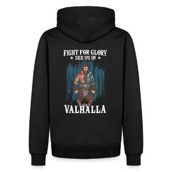 Fight For Glory See Us In Valhalla I Mythology - Männer Premium Bio Hoodie - Schwarz - Hinten - Nico (187cm)
