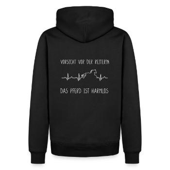 Vorsicht vor der Reiterin das Pferd ist harmlos - Männer Premium Bio Hoodie - Schwarz - Hinten - Nico (187cm)