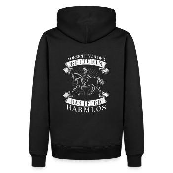 Vorsicht vor der Reiterin das Pferd ist harmlos - Männer Premium Bio Hoodie - Schwarz - Hinten - Nico (187cm)