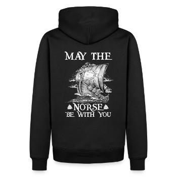 front 33811662298212142 - Männer Premium Bio Hoodie - Schwarz - Hinten - Nico (187cm)