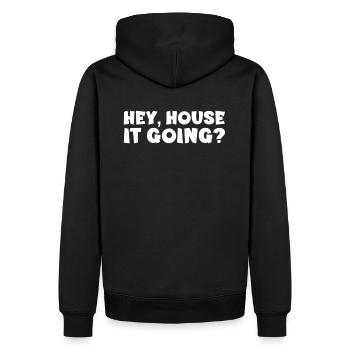 77091608401830232 avant - Sweat à capuche Premium bio Homme - noir - Dos - Nico (187cm)