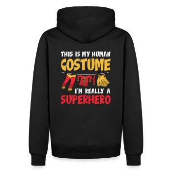 C’est mon costume humain, je suis vraiment un super-héros - Sweat à capuche Premium bio Homme - noir - Dos - Nico (187cm)
