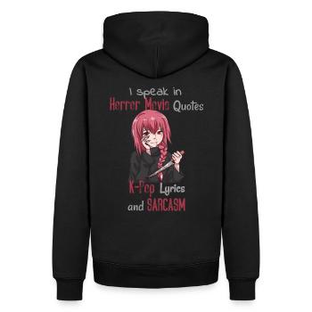I Speak In Movie Quotes Song Lyrics And Sarcasm - Männer Premium Bio Hoodie - Schwarz - Hinten - Nico (187cm)