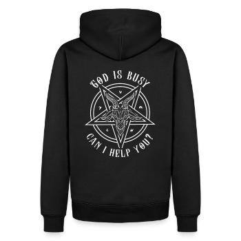 God Is Busy Can I Help You? Satanic Baphomet - Männer Premium Bio Hoodie - Schwarz - Hinten - Nico (187cm)