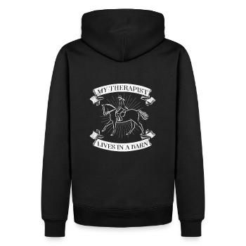 RIDEROUTLINEMYTHERAPISTLIVESINBARN - Männer Premium Bio Hoodie - Schwarz - Hinten - Nico (187cm)