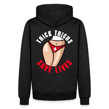 Thick Thigs Save Lives Funny Curvy Girl Gift - Sweat à capuche Premium bio Homme - noir - Dos - Nico (187cm)