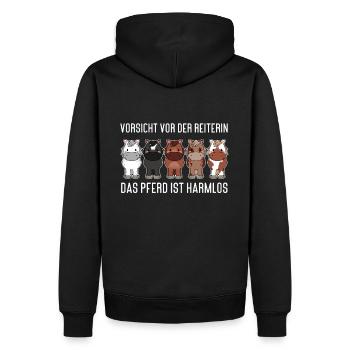 Vorsicht vor der Reiterin das Pferd ist harmlos - Männer Premium Bio Hoodie - Schwarz - Hinten - Nico (187cm)