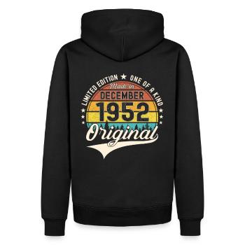 Cadeau original du 70e anniversaire de décembre 1952 - Sweat à capuche Premium bio Homme - noir - Dos - Nico (187cm)