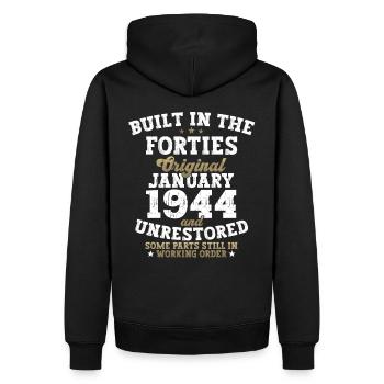 Né en 1944 Janvier 80e anniversaire Homme cadeau - Sweat à capuche Premium bio Homme - noir - Dos - Nico (187cm)