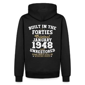 Né en 1948 Janvier 75e anniversaire Homme cadeau - Sweat à capuche Premium bio Homme - noir - Dos - Nico (187cm)