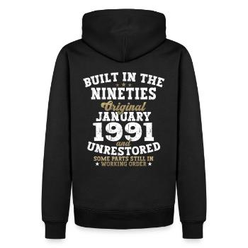 Né 1991 Janvier 32ème anniversaire Homme cadeau - Sweat à capuche Premium bio Homme - noir - Dos - Nico (187cm)
