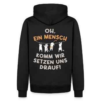 Katzenliebe Menschen - Komm wir setzen uns drauf! - Männer Premium Bio Hoodie - Schwarz - Hinten - Nico (187cm)