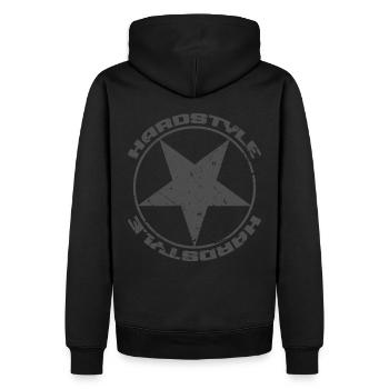 Hardstyle-| Hardstyle Dark | Gabber Frenchcore - Männer Premium Bio Hoodie - Schwarz - Hinten - Nico (187cm)