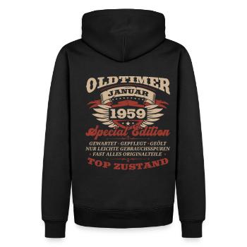 65. Geburtstag Oldtimer Januar Jahrgang 1959 - Männer Premium Bio Hoodie - Schwarz - Hinten - Nico (187cm)