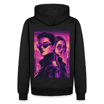 2reborn CyberCity Cybercrime Cyberlove 3 - Männer Premium Bio Hoodie - Schwarz - Hinten - Nico (187cm)