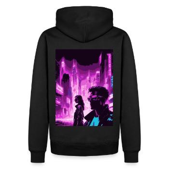 2reborn CyberCity Cybercrime Cyberlove 4 - Männer Premium Bio Hoodie - Schwarz - Hinten - Nico (187cm)